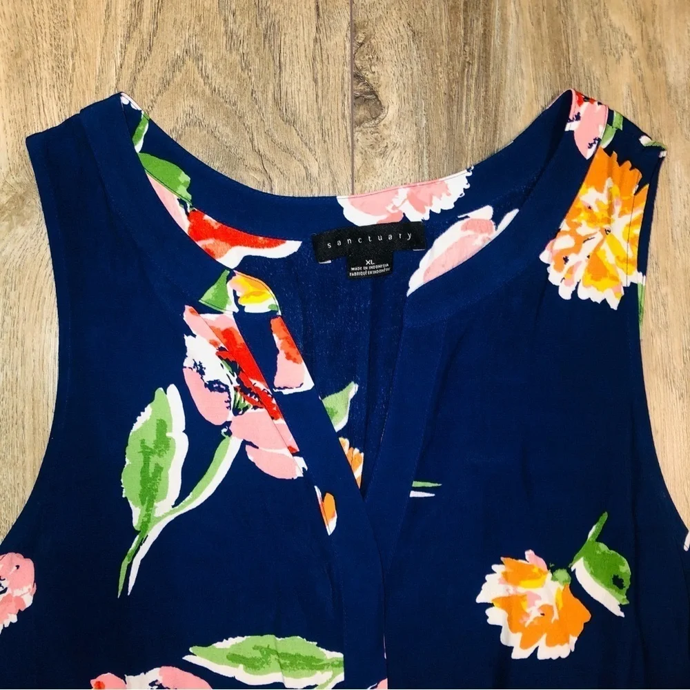 Sanctuary Floral Button Down Sleeveless Blouse Top Size XL - Picture 4 of 9